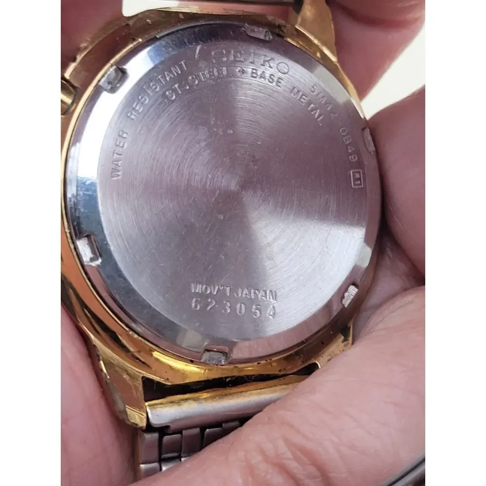 Rare Seiko Kinetic Wristwatch Gold Metal Movement 5M42-0A19 38MM Date